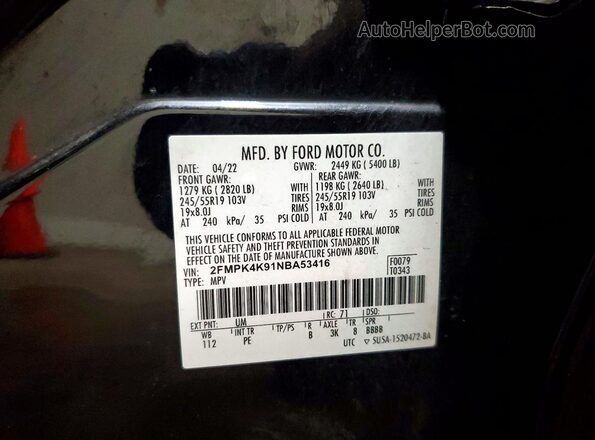 2FMPK4K91NBA53416 2022 FORD EDGE Black Engine compartment view