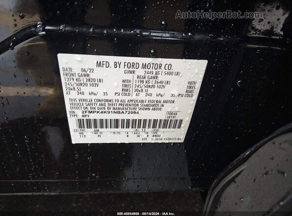 2FMPK4K91NBA72094 2022 FORD EDGE Черный Вид подкапотного пространства