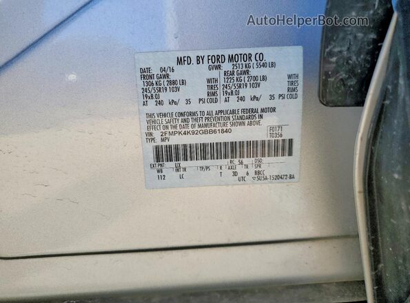 2FMPK4K92GBB61840 2016 FORD EDGE Silver Вид підкапотного простору