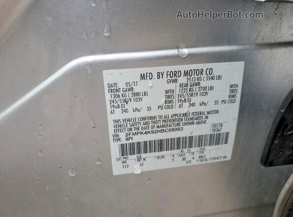 2FMPK4K92HBC05093 2017 FORD EDGE Silver Vista de la etiqueta del VIN