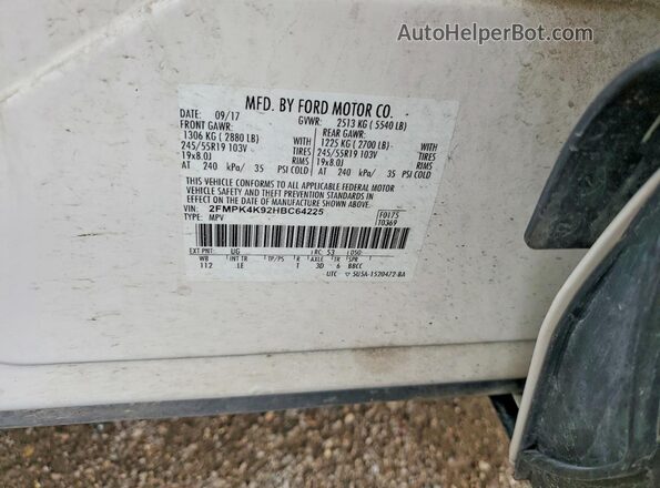 2FMPK4K92HBC64225 2017 FORD EDGE Белый Вид наклейки с VIN-кодом