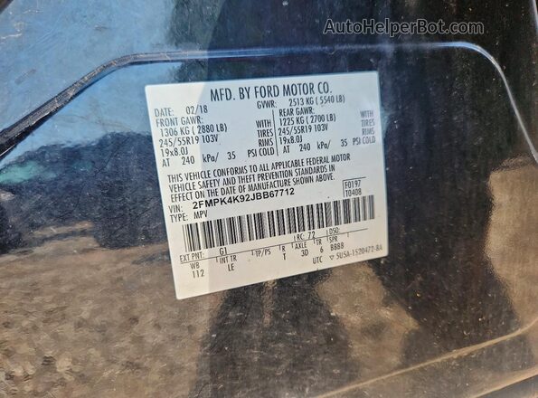 2FMPK4K92JBB67712 2018 FORD EDGE Black 360 interior view