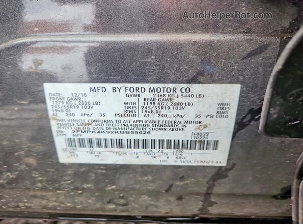 2FMPK4K92KBB55626 2019 FORD EDGE Charcoal VIN կոդի պիտակի տեսք