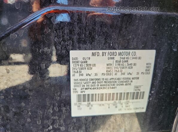 2FMPK4K92KBC23441 2019 FORD EDGE Black Widok komory silnika