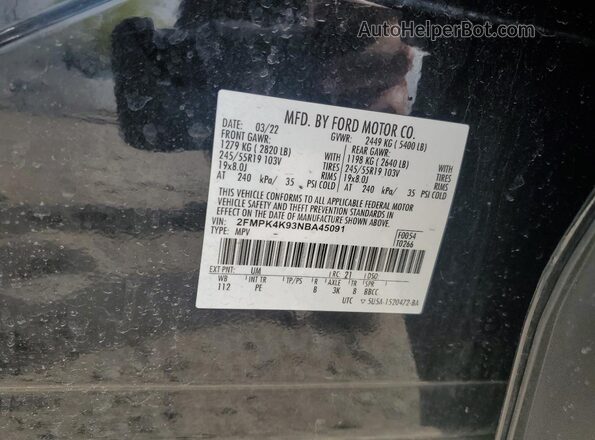 2FMPK4K93NBA45091 2022 FORD EDGE Black Вид підкапотного простору