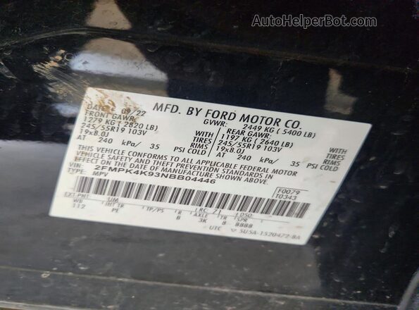 2FMPK4K93NBB04446 2022 FORD EDGE Black ძრავის განყოფილების ხედი