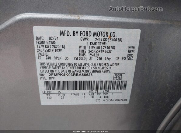 2FMPK4K93RBA88626 2024 FORD EDGE Silver ძრავის განყოფილების ხედი