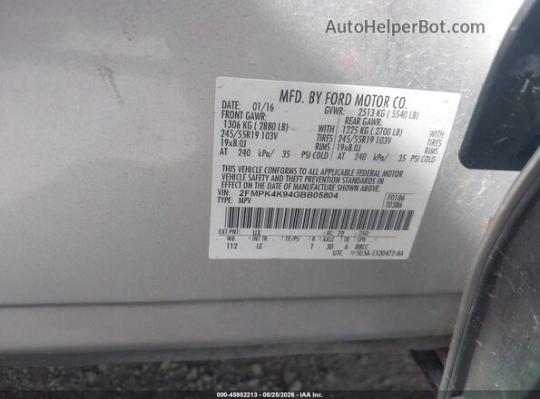 2FMPK4K94GBB05804 2016 FORD EDGE Gray Շարժիչի բաժամունքի տեսք