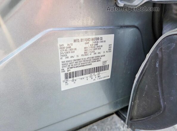 2FMPK4K94NBA55595 2022 FORD EDGE Silver Vista de la etiqueta del VIN