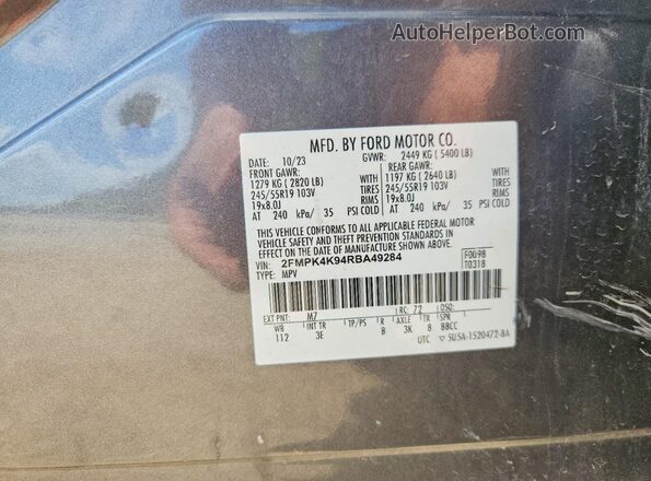 2FMPK4K94RBA49284 2024 FORD EDGE Gray Սալոնի 360 աստիճան տեսք