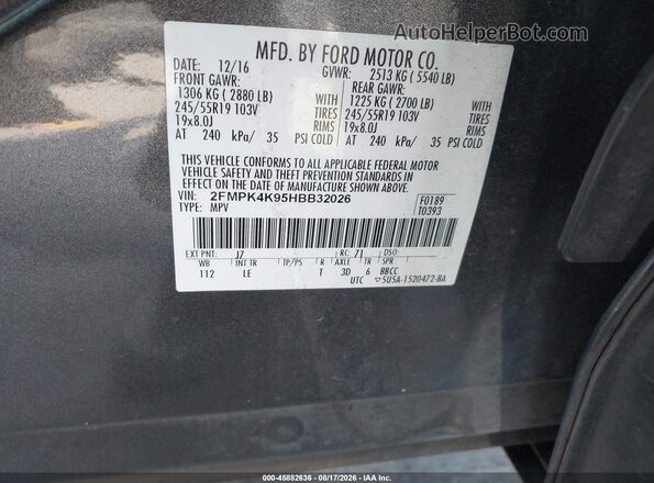 2FMPK4K95HBB32026 2017 FORD EDGE Gray ძრავის განყოფილების ხედი