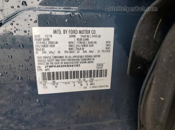 2FMPK4K95KBB41283 2019 FORD EDGE Blue Вид підкапотного простору