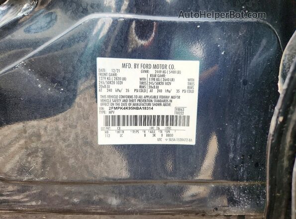 2FMPK4K95NBA18314 2022 FORD EDGE Blue Вид підкапотного простору