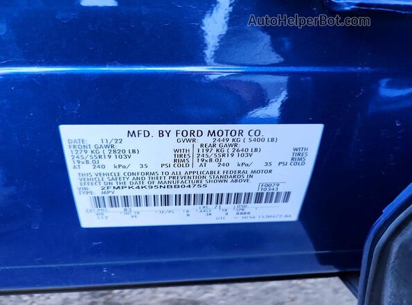 2FMPK4K95NBB04755 2022 FORD EDGE Blue Շարժիչի բաժամունքի տեսք