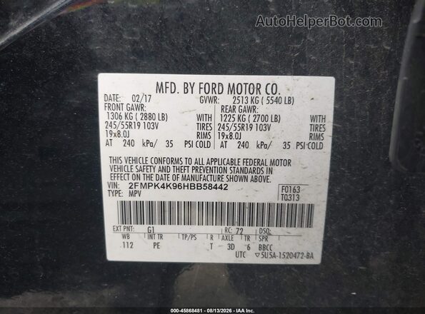 2FMPK4K96HBB58442 2017 FORD EDGE Black Widok komory silnika