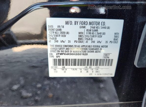 2FMPK4K96KBB01620 2019 FORD EDGE Black 
