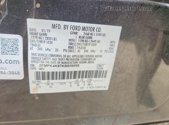 2FMPK4K97KBB56058 2019 FORD EDGE Gray Widok komory silnika