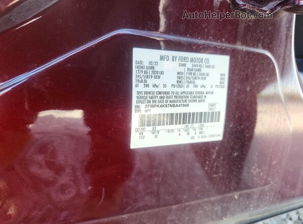 2FMPK4K97NBA41948 2022 FORD EDGE Бордовый Вид подкапотного пространства