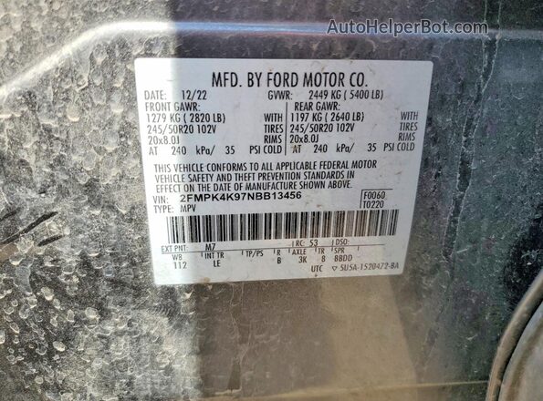 2FMPK4K97NBB13456 2022 FORD EDGE Gray VIN կոդի պիտակի տեսք