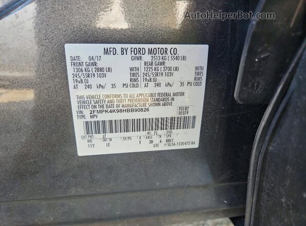 2FMPK4K98HBB90826 2017 FORD EDGE Gray VIN կոդի պիտակի տեսք
