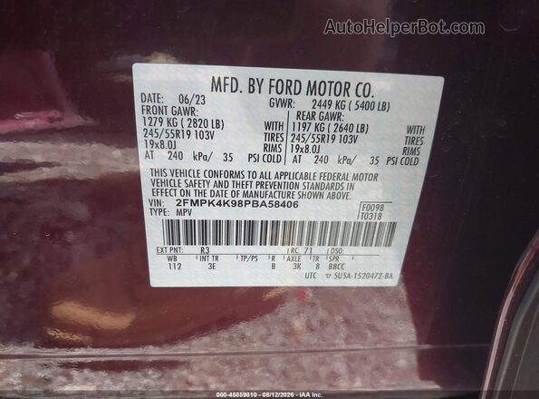 2FMPK4K98PBA58406 2023 FORD EDGE Red Вид підкапотного простору