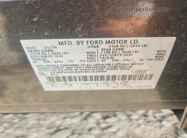 2FMPK4K99KBC02649 2019 FORD EDGE Charcoal VIN sticker view