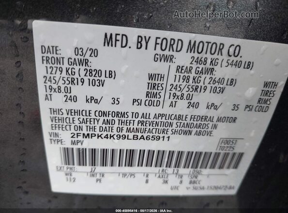 2FMPK4K99LBA65911 2020 FORD EDGE Серый Вид подкапотного пространства