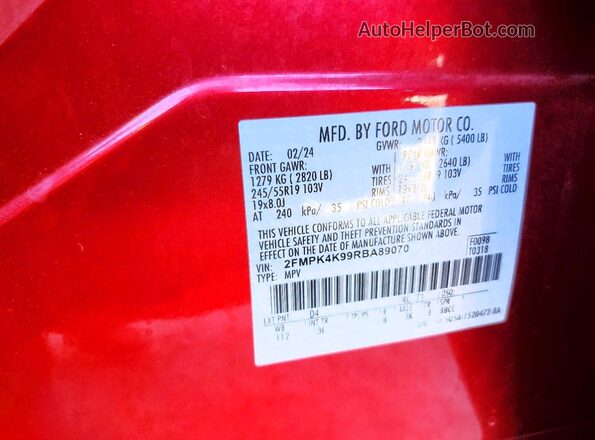 2FMPK4K99RBA89070 2024 FORD EDGE Red ძრავის განყოფილების ხედი