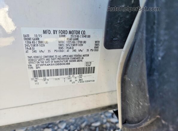 2FMPK4K9XGBB06388 2016 FORD EDGE White Շարժիչի բաժամունքի տեսք