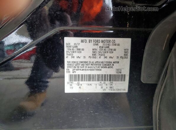 2FMPK4K9XHBB75664 2017 FORD EDGE Black Вид наклейки з VIN-кодом