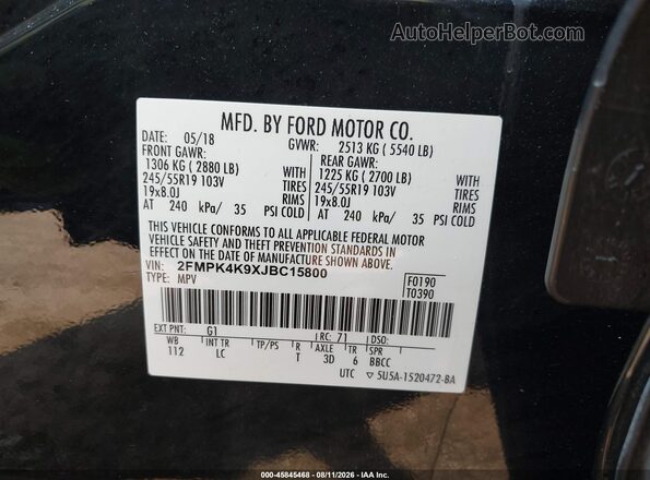 2FMPK4K9XJBC15800 2018 FORD EDGE Black Engine compartment view