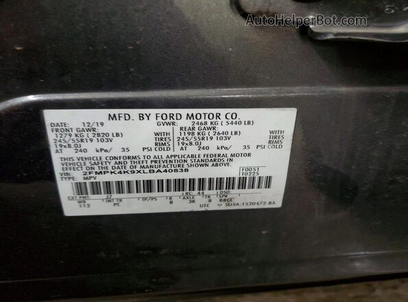 2FMPK4K9XLBA40838 2020 FORD EDGE Серый Вид наклейки с VIN-кодом