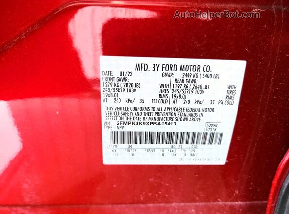 2FMPK4K9XPBA15413 2023 FORD EDGE Красный Вид подкапотного пространства