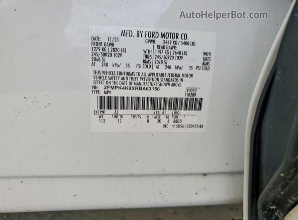 2FMPK4K9XRBA63156 2024 FORD EDGE White VIN sticker view
