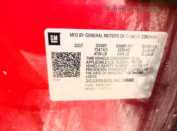 2G1105S31J9138980 2018 CHEVROLET IMPALA Red Widok komory silnika