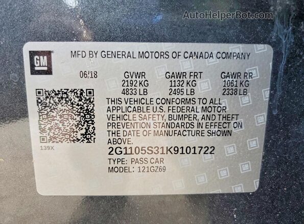 2G1105S31K9101722 2019 CHEVROLET IMPALA Gray Widok komory silnika