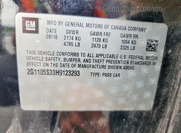 2G1105S33H9123293 2017 CHEVROLET IMPALA Charcoal VIN sticker view