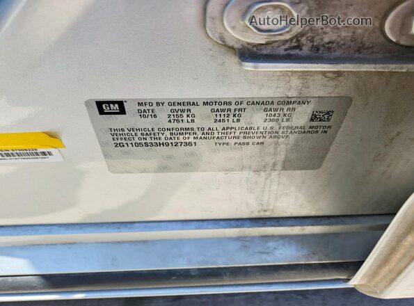 2G1105S33H9127361 2017 CHEVROLET IMPALA Gray Widok komory silnika