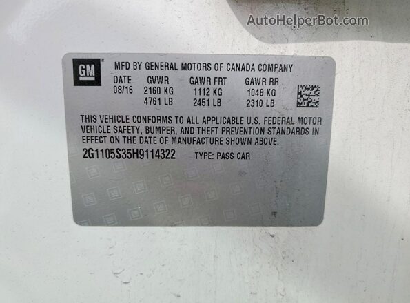 2G1105S35H9114322 2017 CHEVROLET IMPALA White Widok komory silnika