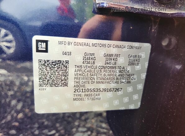 2G1105S35J9167267 2018 CHEVROLET IMPALA Синий Вид наклейки с VIN-кодом