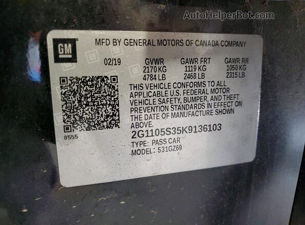 2G1105S35K9136103 2019 CHEVROLET IMPALA Black Вид підкапотного простору