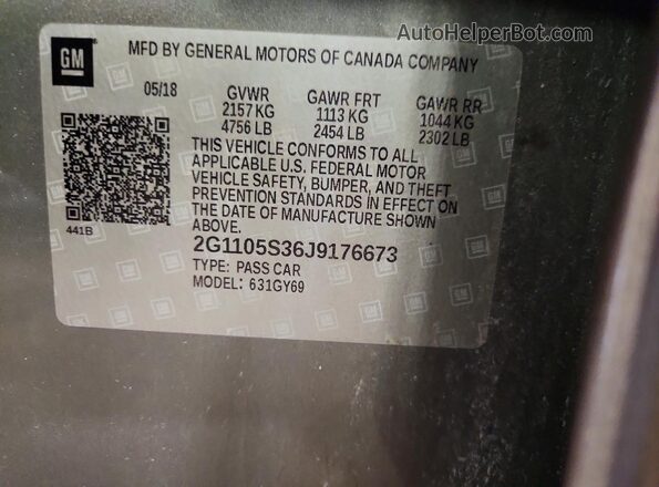 2G1105S36J9176673 2018 CHEVROLET IMPALA Gray Vista de la etiqueta del VIN