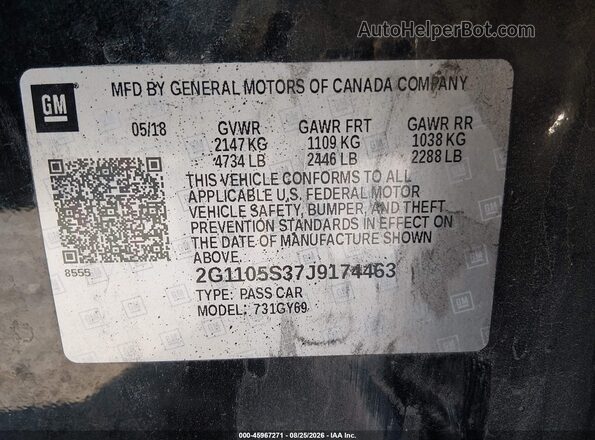 2G1105S37J9174463 2018 CHEVROLET IMPALA Black ძრავის განყოფილების ხედი