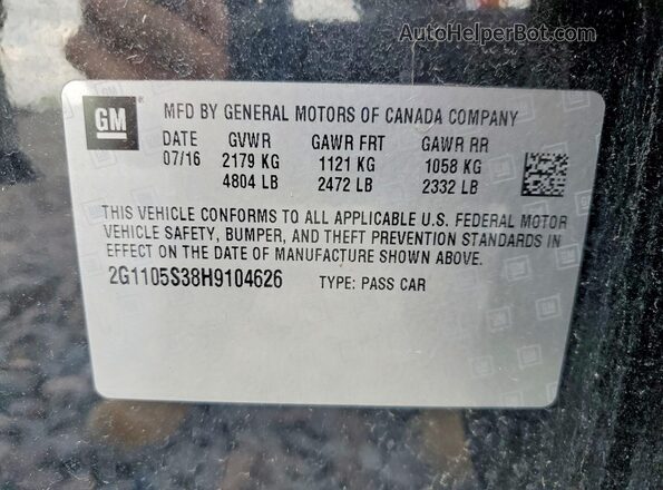 2G1105S38H9104626 2017 CHEVROLET IMPALA Black Vista del compartimento del motor