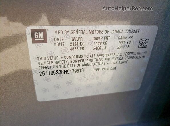 2G1105S38H9179813 2017 CHEVROLET IMPALA Gray ძრავის განყოფილების ხედი