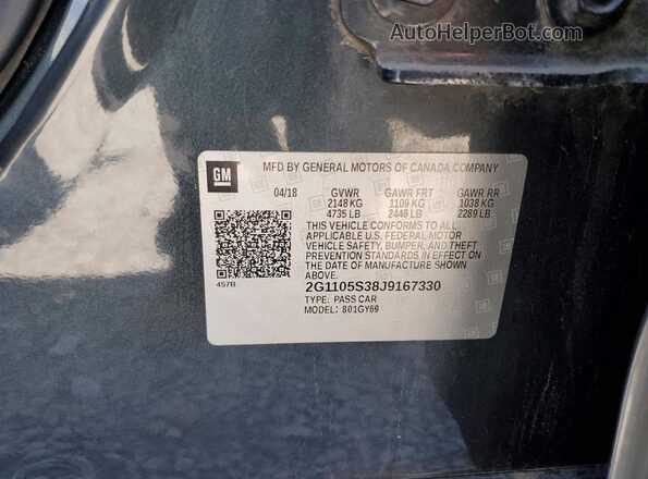 2G1105S38J9167330 2018 CHEVROLET IMPALA Charcoal Widok naklejki z numerem VIN