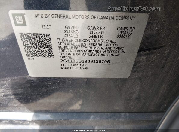 2G1105S39J9136796 2018 CHEVROLET IMPALA Blue Engine compartment view