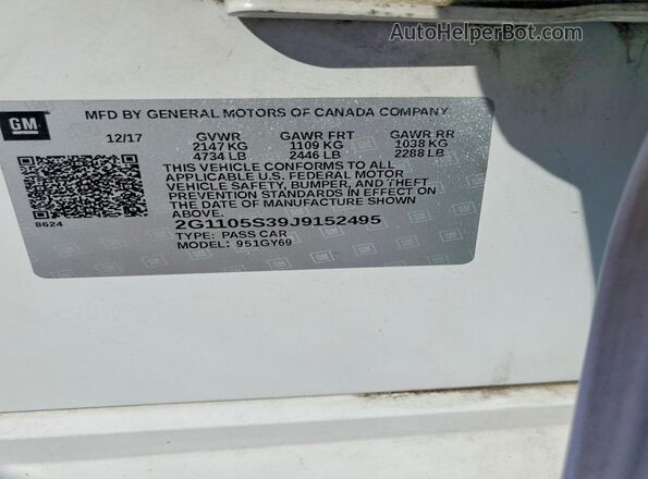 2G1105S39J9152495 2018 CHEVROLET IMPALA White Widok komory silnika