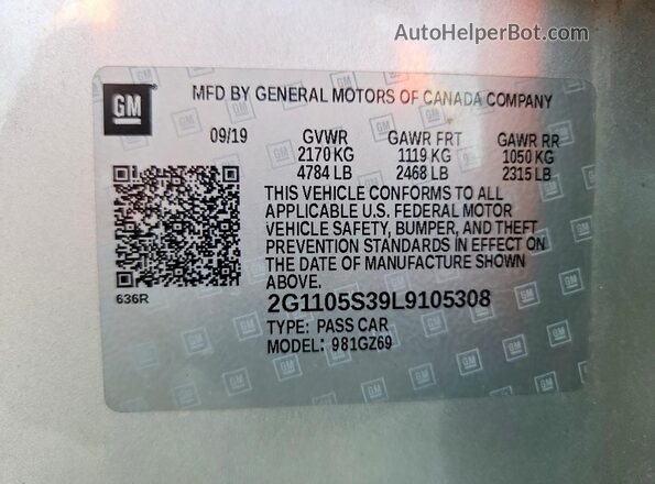 2G1105S39L9105308 2020 CHEVROLET IMPALA Silver Widok komory silnika