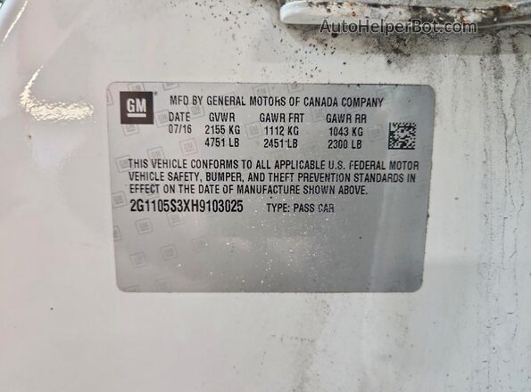 2G1105S3XH9103025 2017 CHEVROLET IMPALA White Widok komory silnika